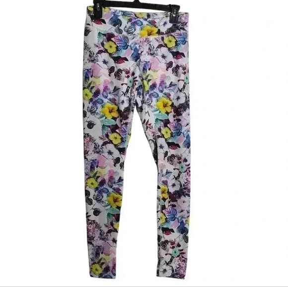KIRA GRACE Multi Floral Compression Leggings Tights Pants Size Medium - Picture 1 of 12